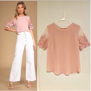 Lulus: Lisa Marie Mauve Pink Embroidered Top Medium NWOT